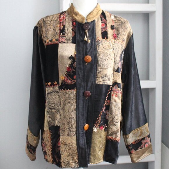 Flashback Jackets & Blazers - Flashback VTG Tapestry Velvet Quilted Patchwork Embroidered Jacket Size Medium